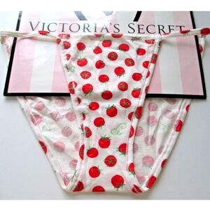 VICTORIA'S SECRET PINK Cotton String Bikini Panty VS Red Tomatoes L LARGE NWT